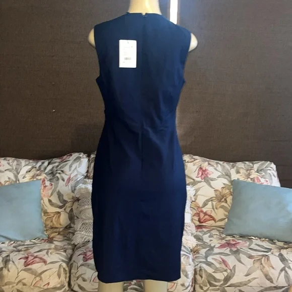 NWT Theory Sleeveless Front Ruching Sheath Dress, Sea Blue - Picture 8 of 15